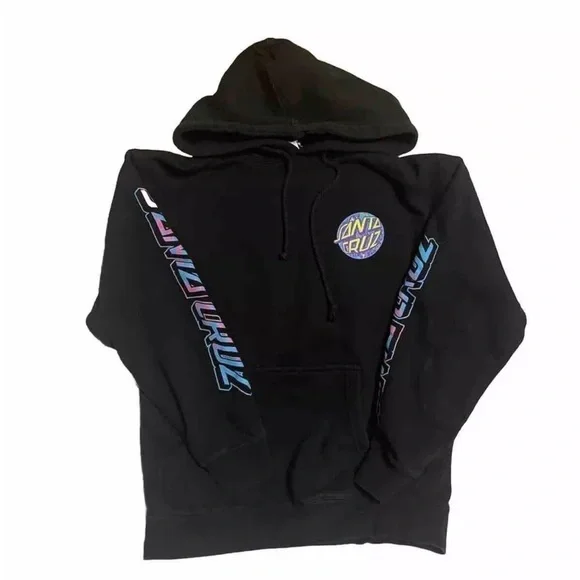 Santa Cruz Hoodie Men's Small Psychedelic Dot Logo Black Pullover - Picture 1 of 4